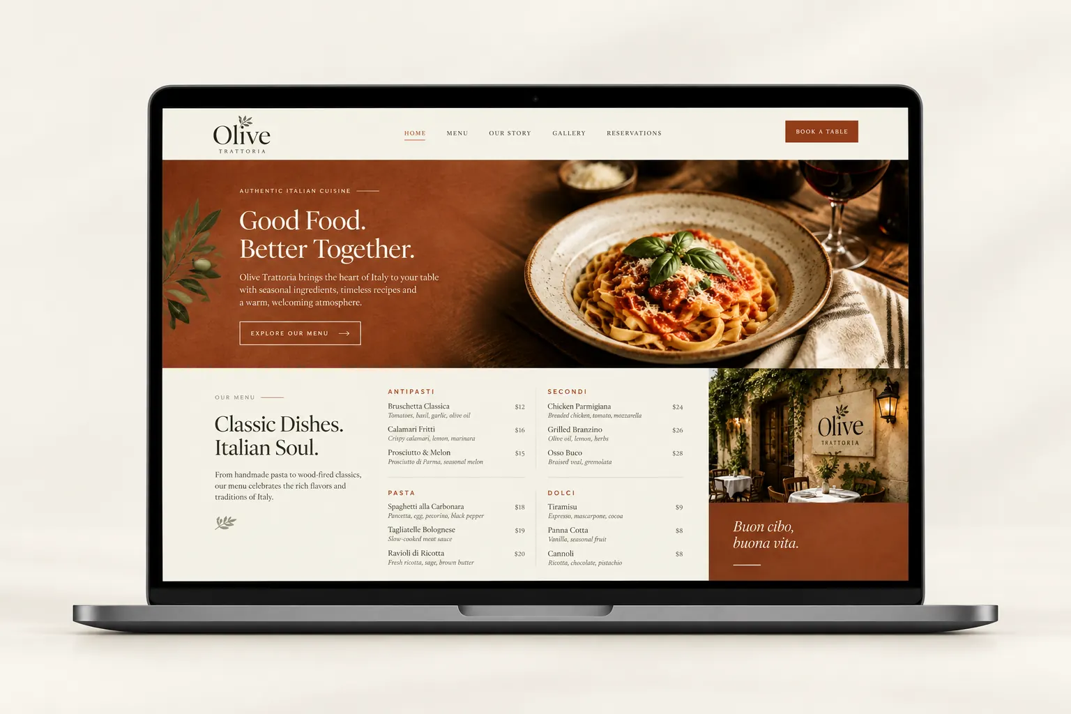 Olive Trattoria website design